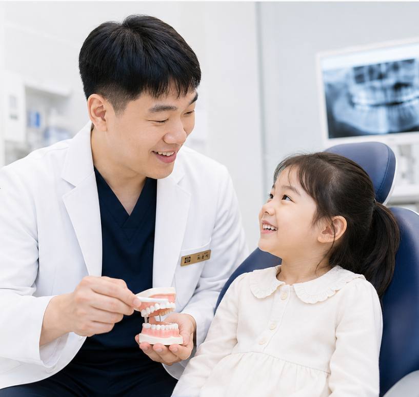 아이와 눈맞추며 설명하는 원장님